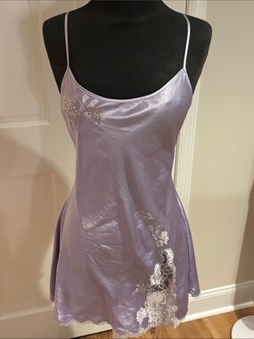 Victoria's Secret Lilac Satin Slip with Lace Appliqué
